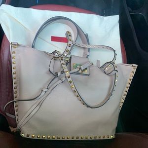 Valentino Bag Garavani nude color worn ones Buffalo leather heavy bag in good co